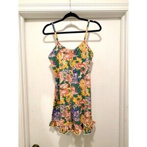 RARE Vintage 80s 90s Floral Retro Romper women’s Medium Cotton Hawaiian Ruffles